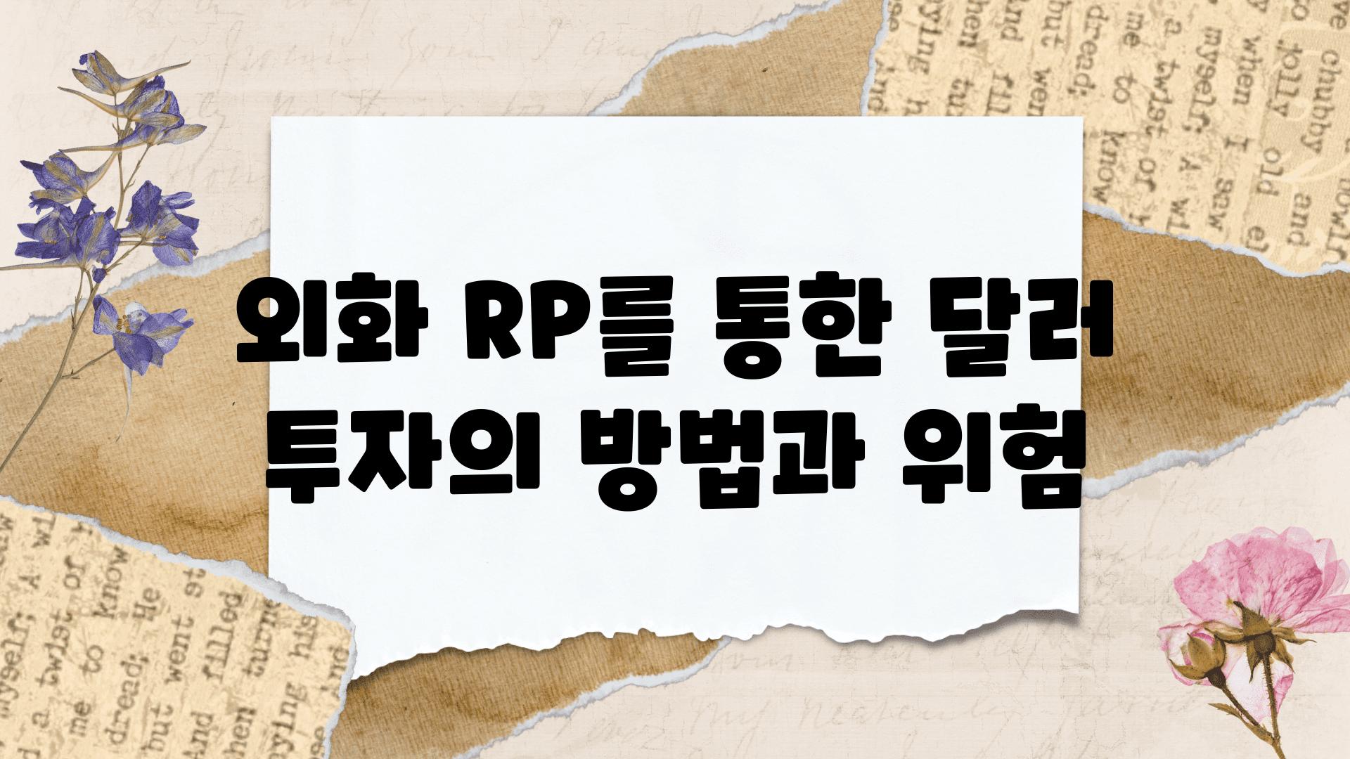 외화 RP를 통한 달러 투자의 방법과 위험