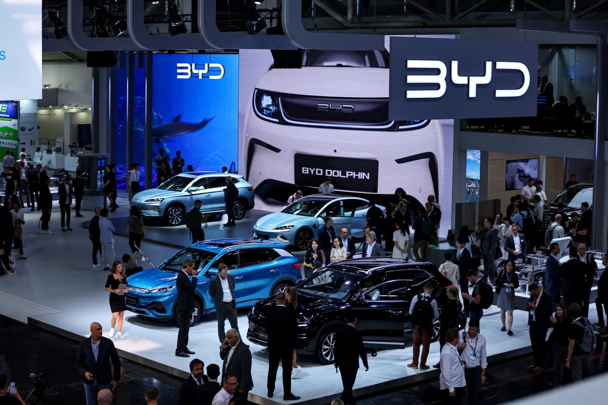 독일 뮌헨 모터쇼 IAA 모빌리티 2023에 전시장을 꾸린 BYD.