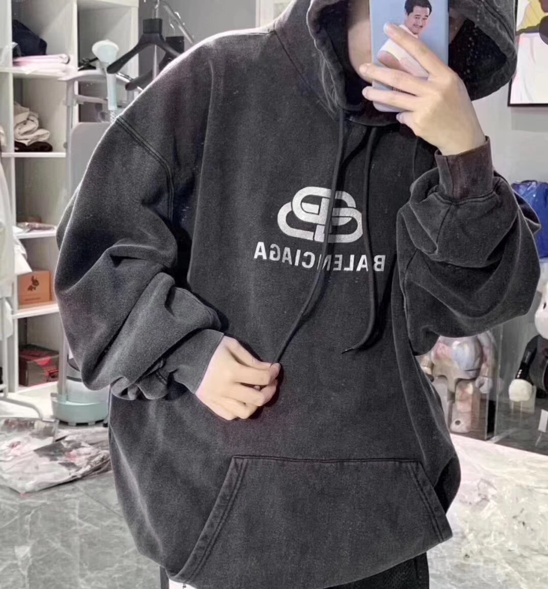  [BALENCIAGA] 발렌시아가 워싱 다크 그레이 스웨트 셔츠 후드 티셔츠 578135TGV741140