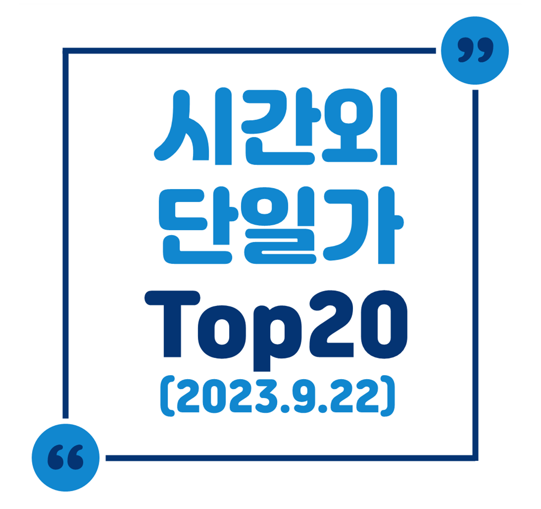 시간외 단일가 등락률 Top 20 (2023.9.22.)