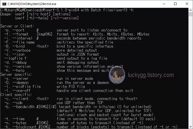 iperf3-명령어-도움말
