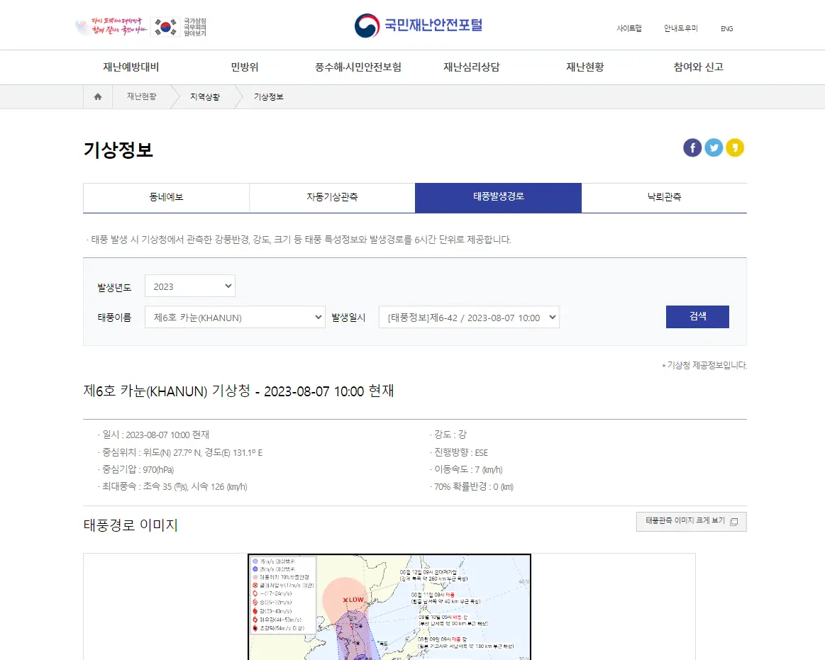 국민재난안전포털-태풍정보-이미지