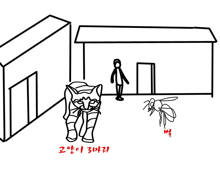  고양이 3마리와 벌