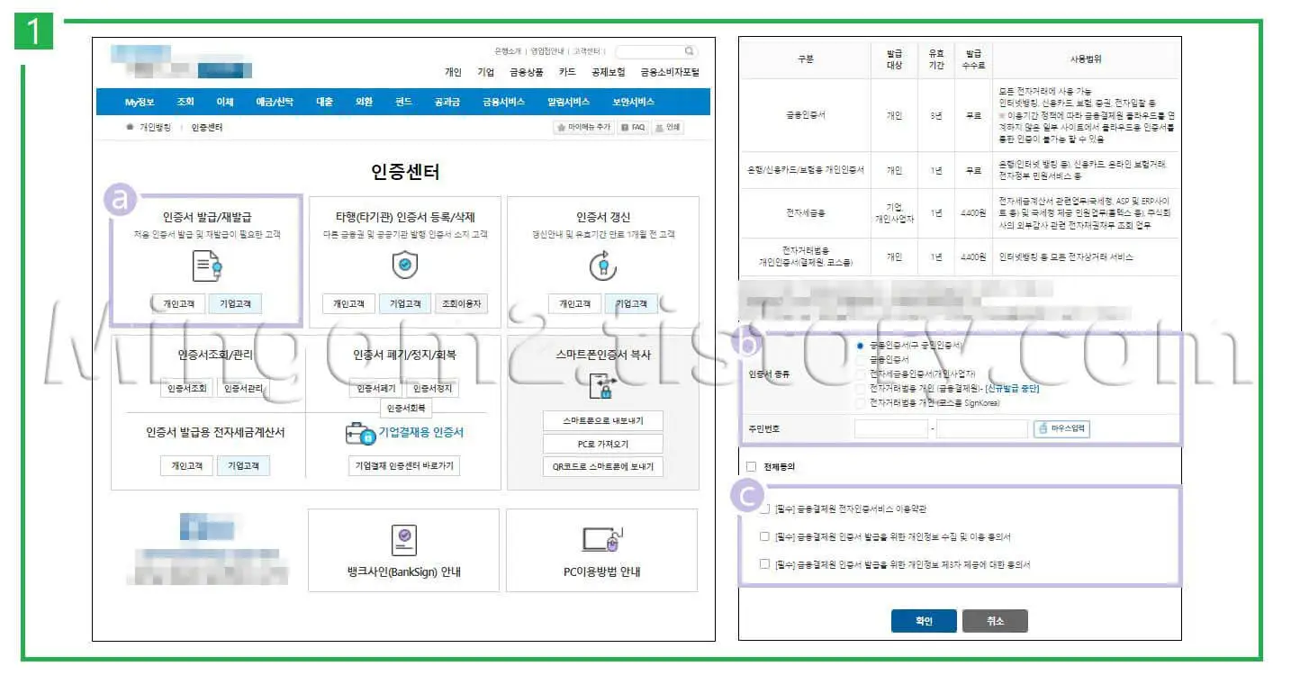 인증서 발급방법에 대한 설명