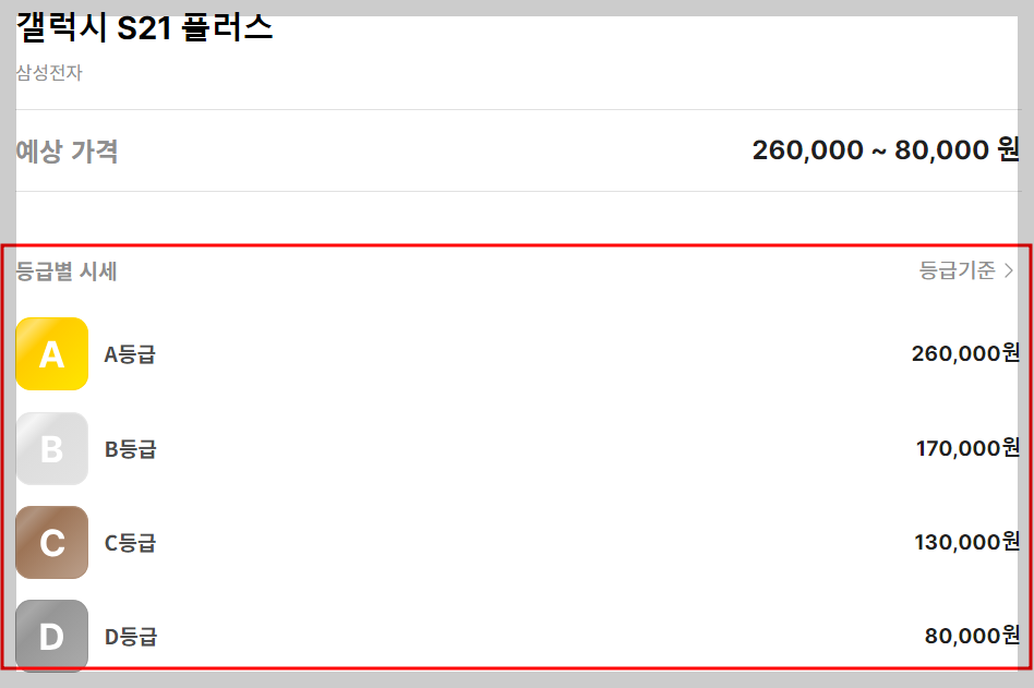 중고폰 시세 조회