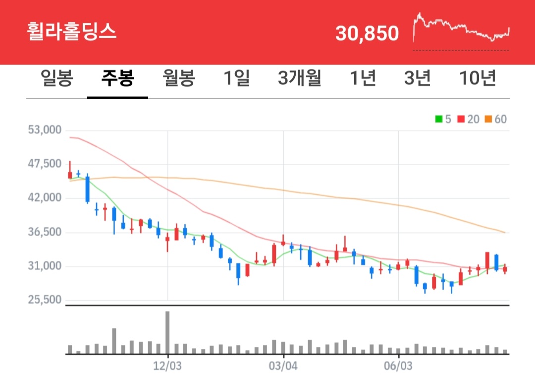 휠라홀딩스 주식 차트