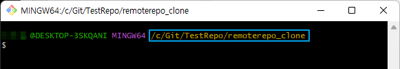 remoterepo_clone 폴더에서 Git Bash 실행 화면