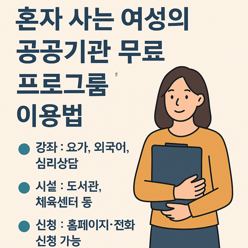 혼자 사는 여성을 위한 공공기관 무료 프로그램 안내 인포그래픽