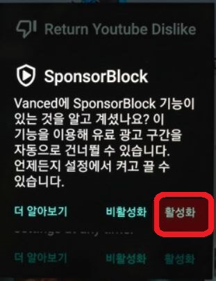 sponsorblock활성화