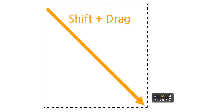 Shift를 입력해 정사각형으로 선택 영역 지정하기