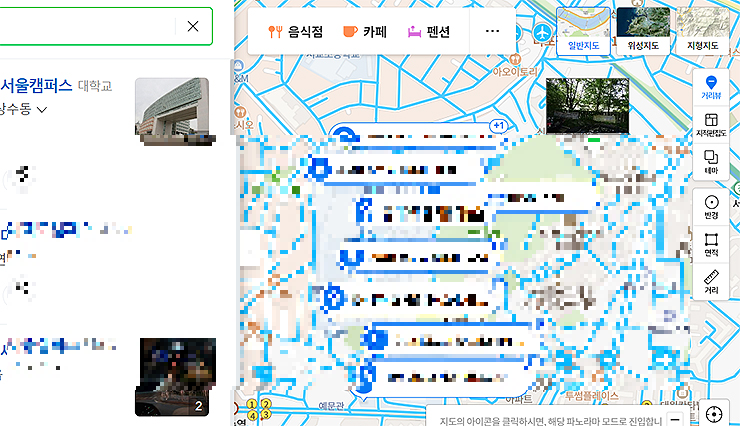네이버-지도-로드뷰-선택-및-파랑색-선-표시-화면