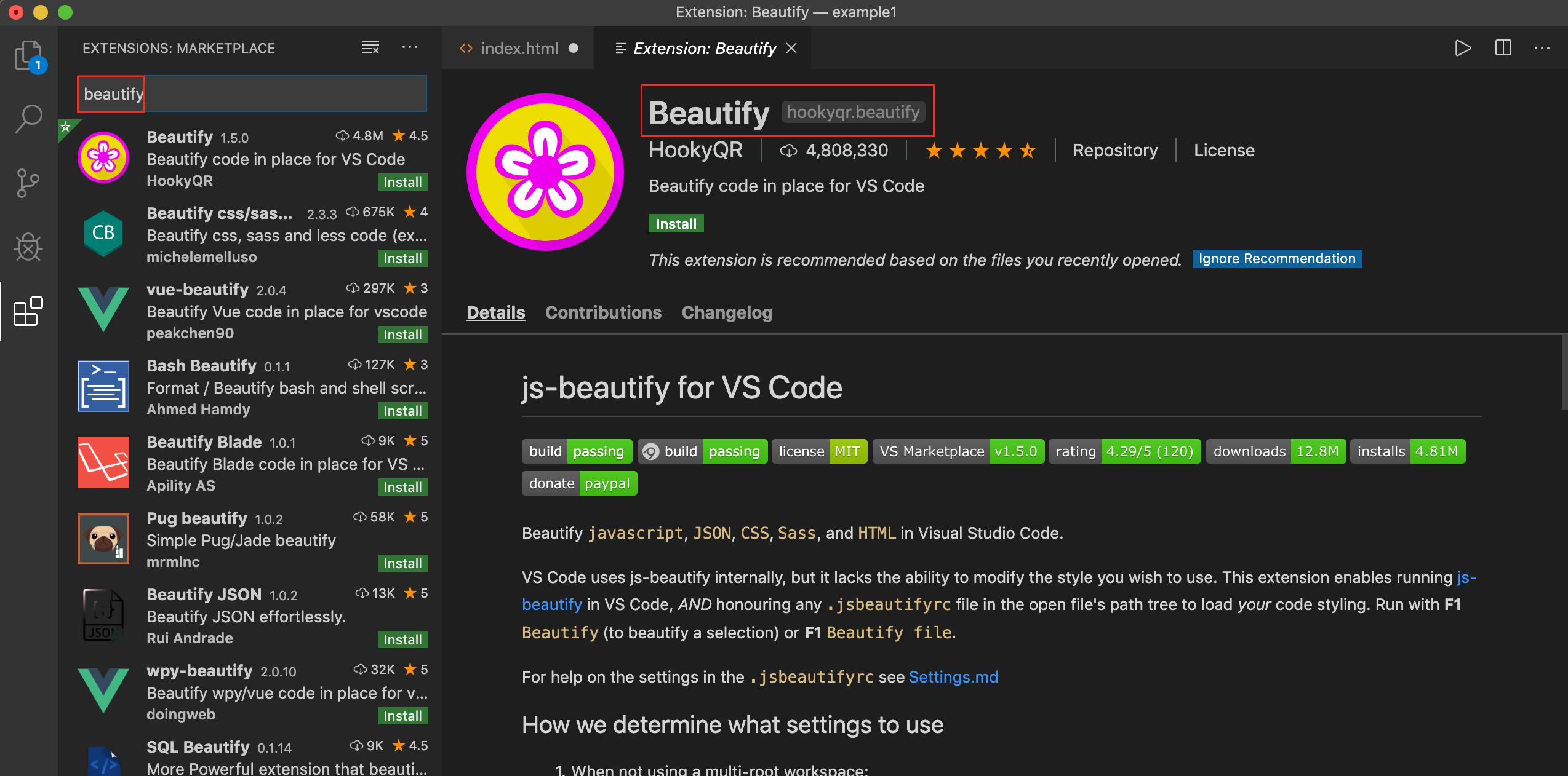 VS Code - Beautify    ,  