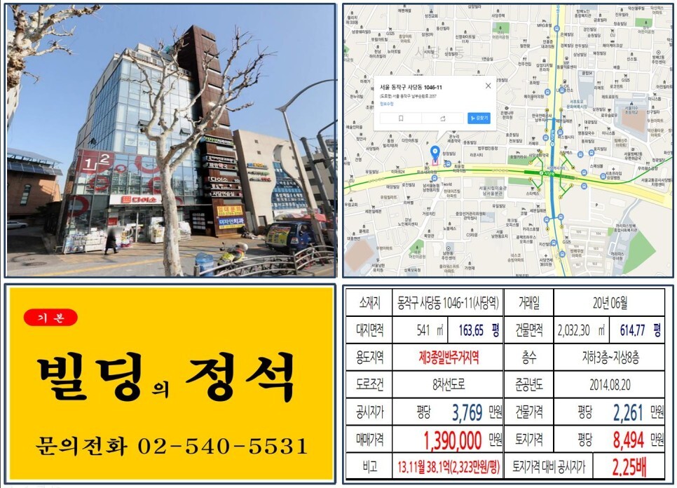  [동작구 다이소 100억 대로변 빌딩 실거래가 조회] 사당동 1046-11 (사당역) 139억 원, 평당 8,494만 원 매매되었습니다. 사당역