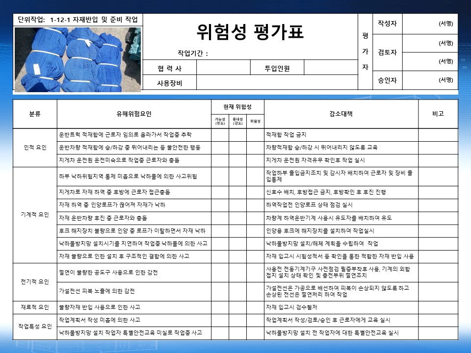  [건설공사 안전비법]_추락방지망 설치작업 위험성평가표
