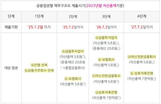 금융업권별 책무구조도 제출시기