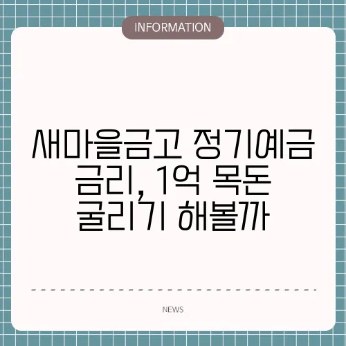 새마을금고 정기예금 금리, 1억 목돈 굴리기 해볼까