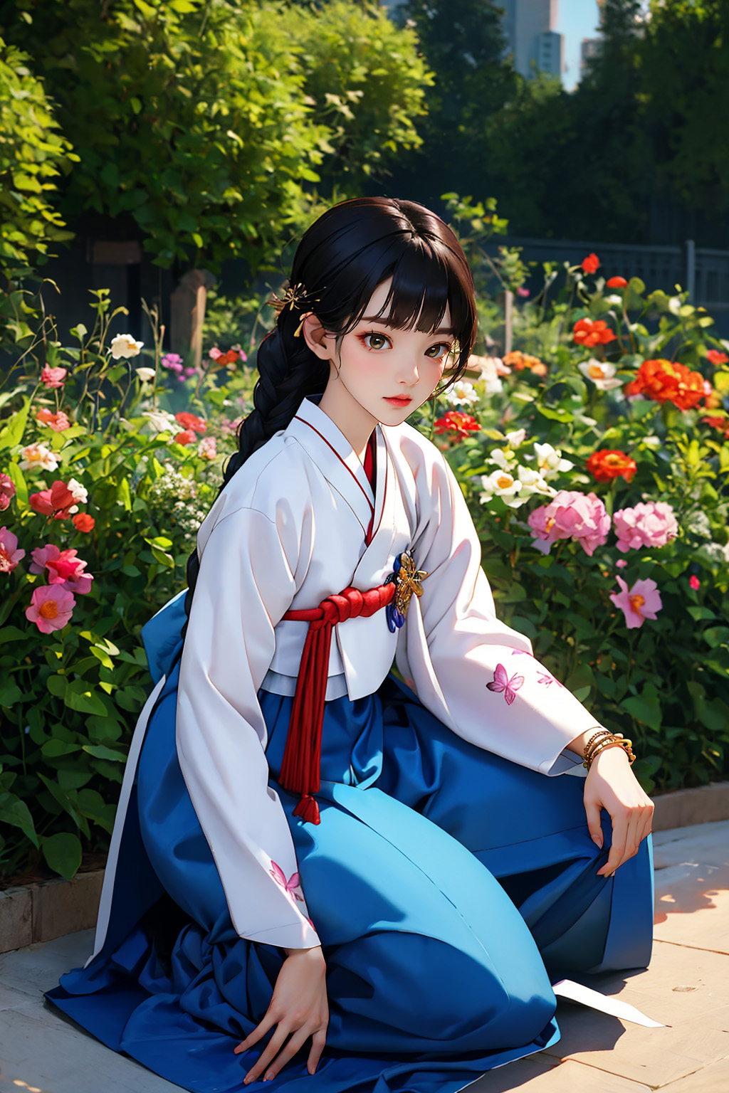  AI 2D 그림체로 생성한 한복입은 여자 - 1