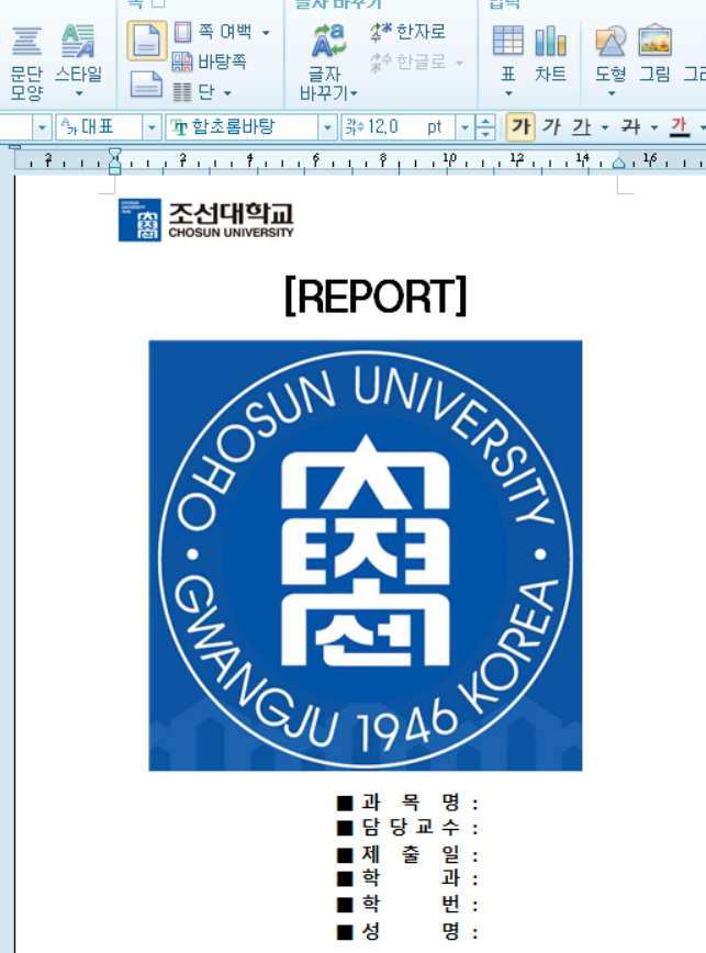  조선대 레포트 표지 파일 무료 공유