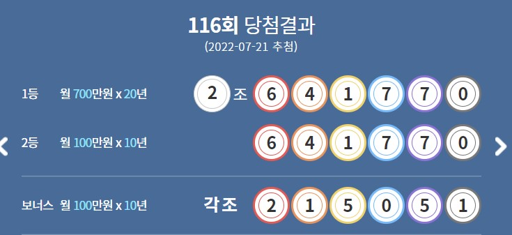  116회 연금복권 당첨번호 실수령액 알아보기