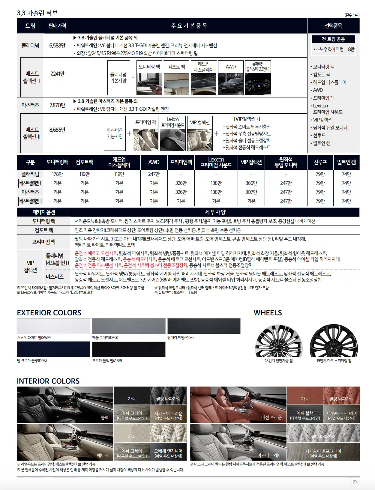 기아 K9 3.3 가솔린 터보 가격표