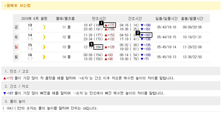  물때표 보는 방법 물때표 달력 도시어부 낚시가자