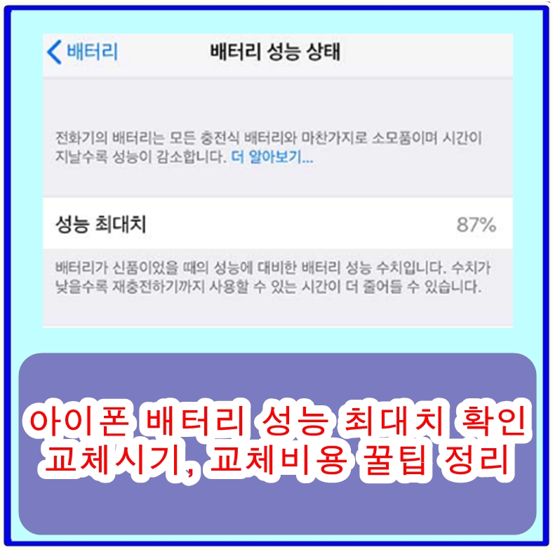  아이폰 배터리 성능 최대치 확인 및 교체시기, 교체비용 꿀팁 정리