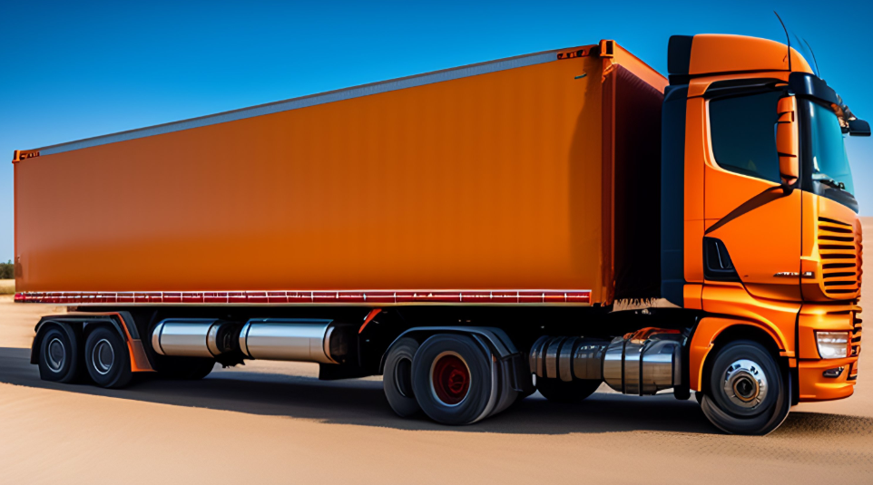 주황색 물류 트럭 사진