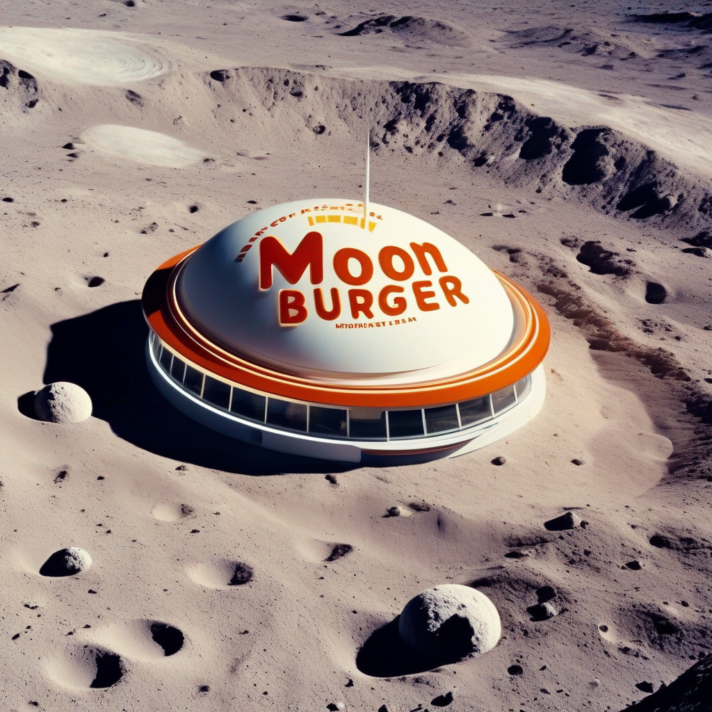 SDXL 0.9 - A fast food restaurant on the moon with name &ldquo;Moon Burger&rdquo;