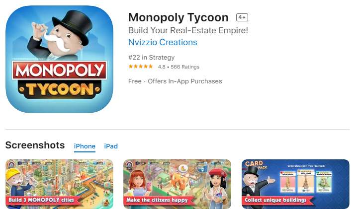 게임: Monopoly Tycoon 어플 상세 페이지