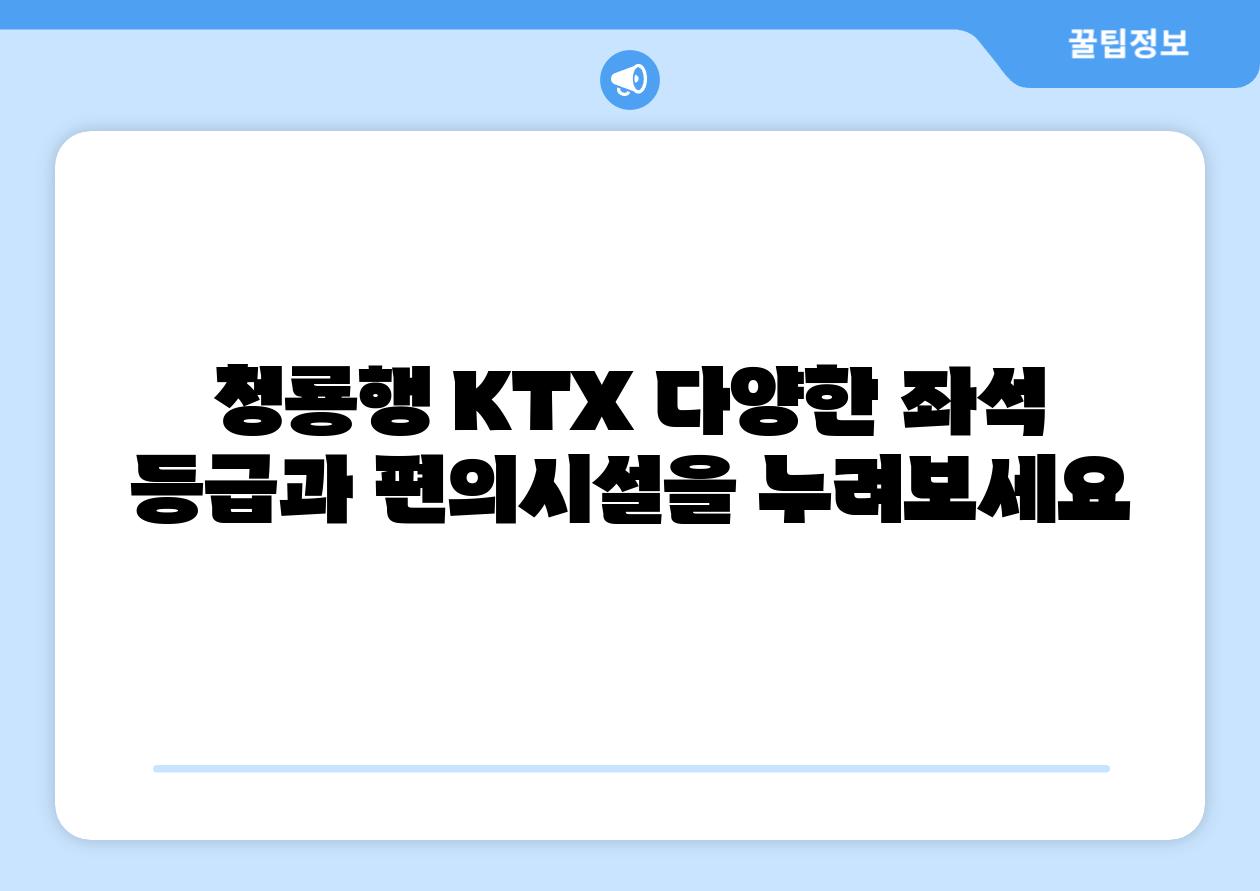 청룡행 KTX 다양한 좌석 등급과 편의시설을 누려보세요