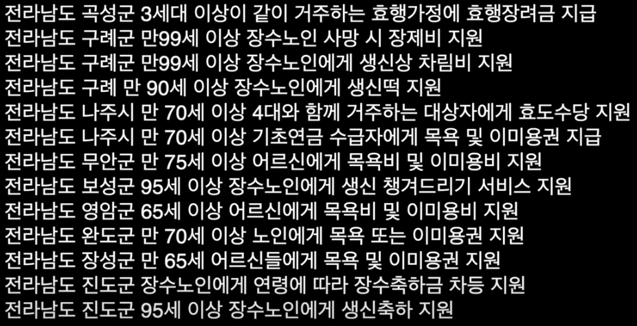 지역별 복지제도