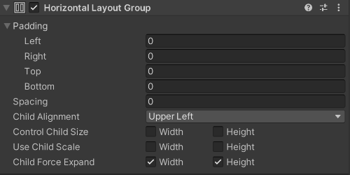 Horizontal Layout 프로퍼티