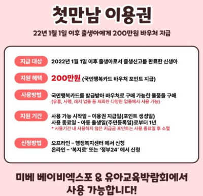  2022년 첫만남이용권 알고계신가요? 출산시 미리 확인해보세요!