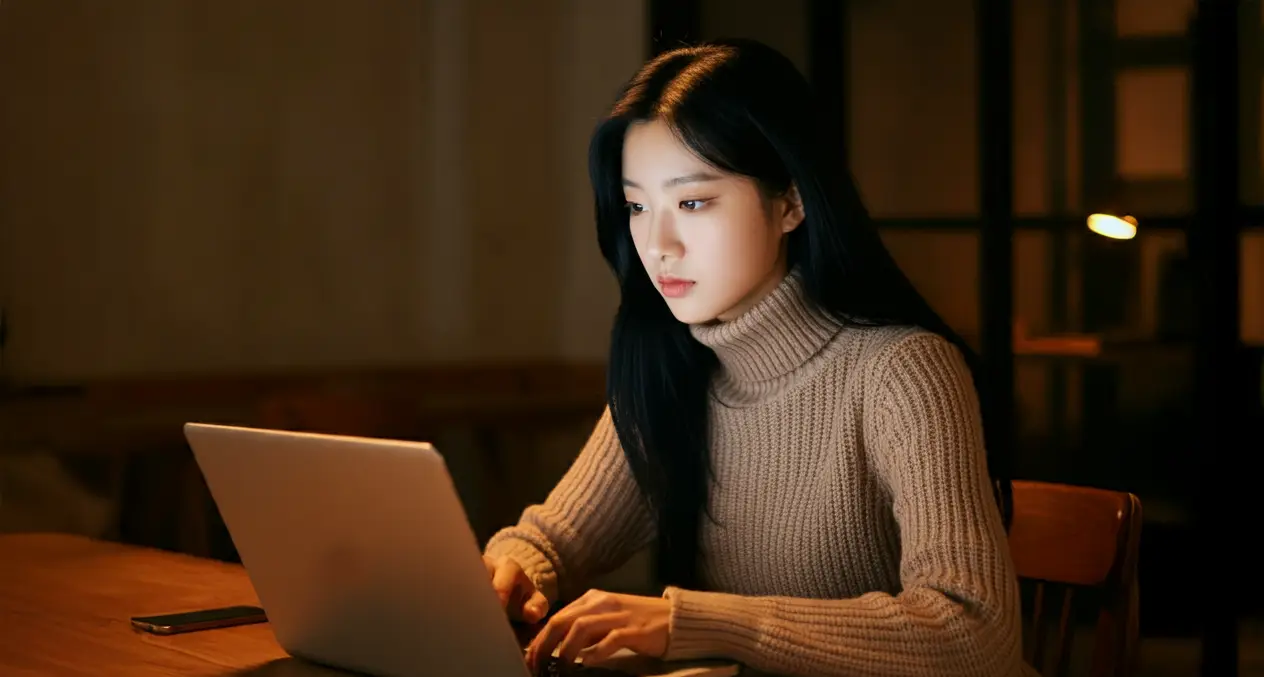 노트북을 사용하는 여성