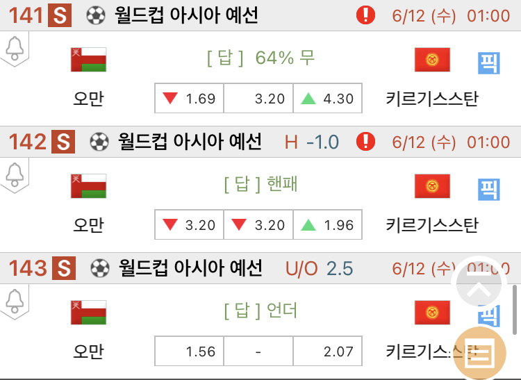 [진짜총판] 6월12일 오만 VS 키르기스스탄 축구분석