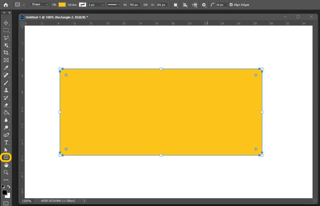 어도비 포토샵에서 사각형을 크게 만든 모습