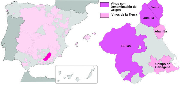 스페인의 모나스트렐 재배지 지도
