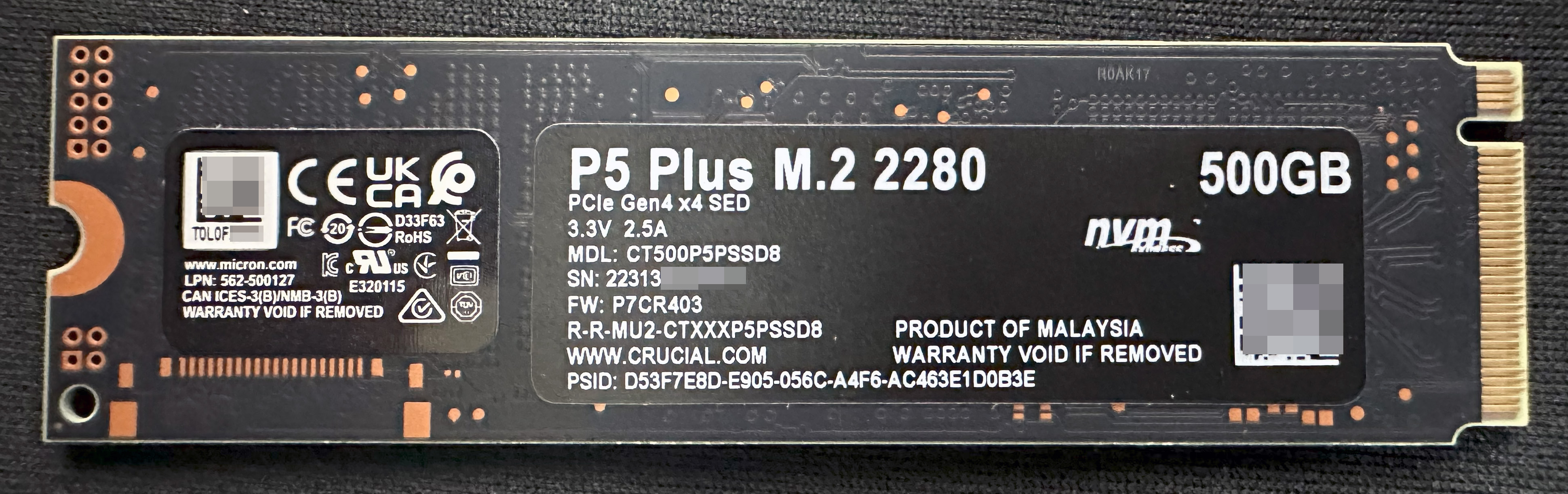 Micron Crucial P5 Plus 500GB (CT500P5SSD8) Back
