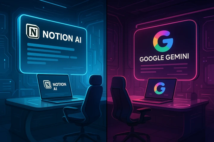 Notion AI와 Google Gemini 비교 일러스트