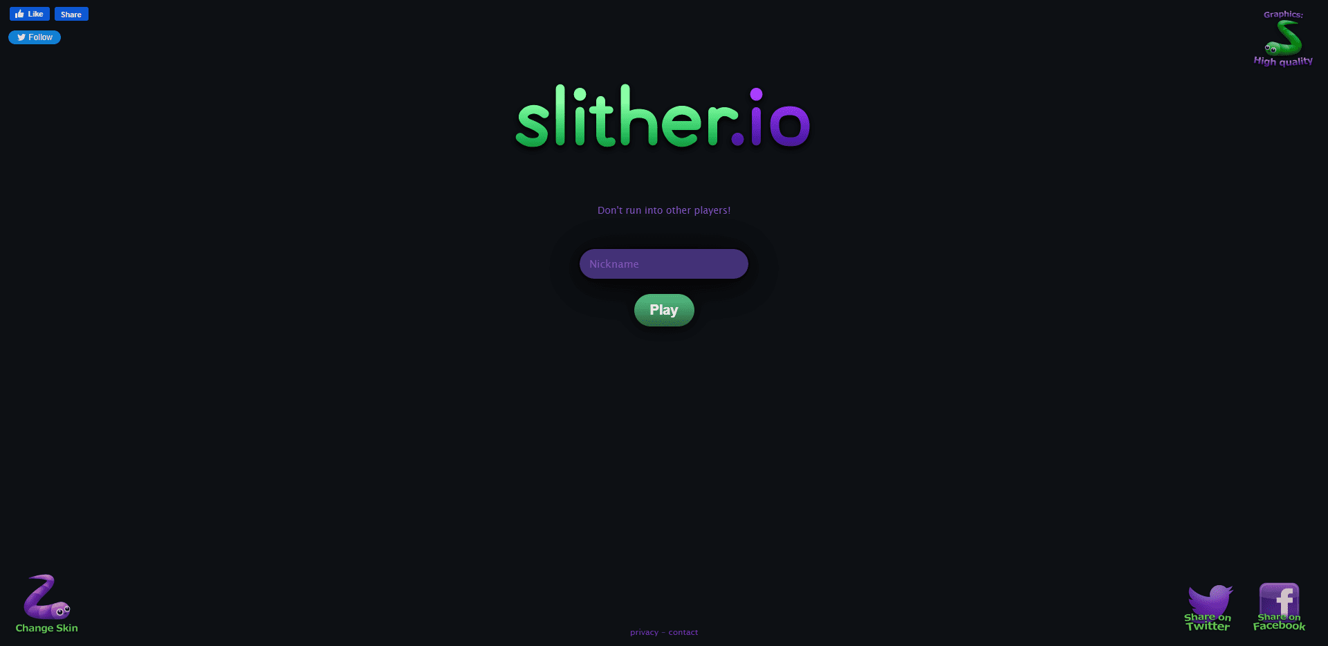 Slither 게임 메인 화면