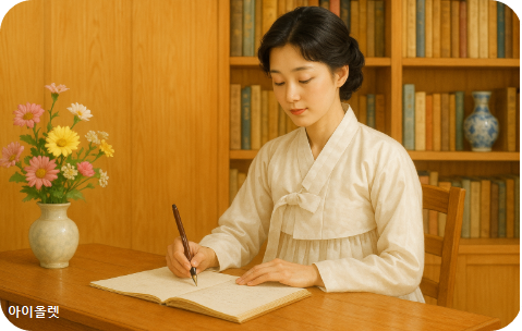 젊은 시절 작가님의 생전 글쓰시는 모습을 재현(AI)