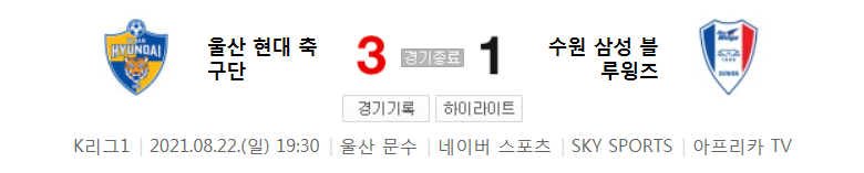  2021 K리그1 / 26라운드 - 울산 현대 축구단 대 수원 삼성 블루윙즈 (2021년 8월 22일 경기 하이라이트)
