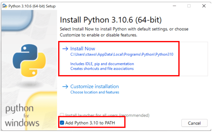 Python 3.10.6 설치화면