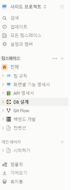  사이드 프로젝트(2) - 주제 선정, 노션 정리, 화면 별 기능 명세서 작성, 깃허브 협업