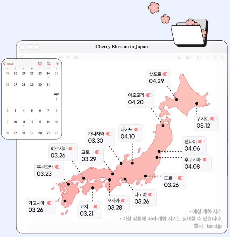 일본 벚꽃 여행 방법 23년 개화 시기 벚꽃 투어 할인 쿠폰