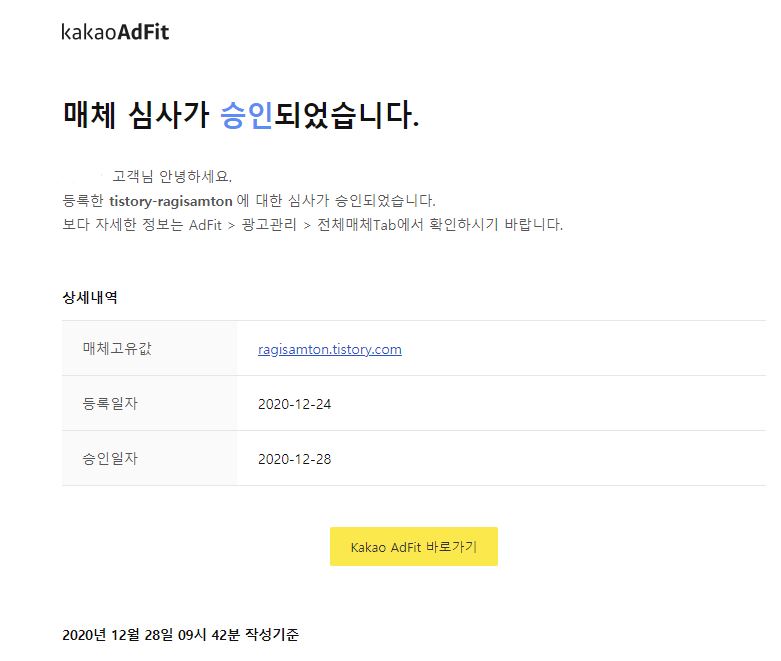  애드핏  심사 승인 후 첫 수익 발생, 생각보다 높은 수익