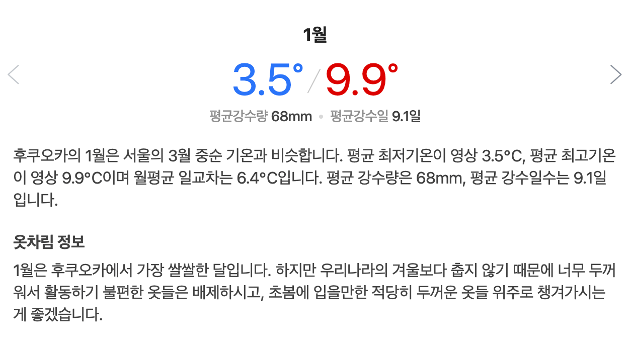 규슈 후쿠오카 1월 날씨