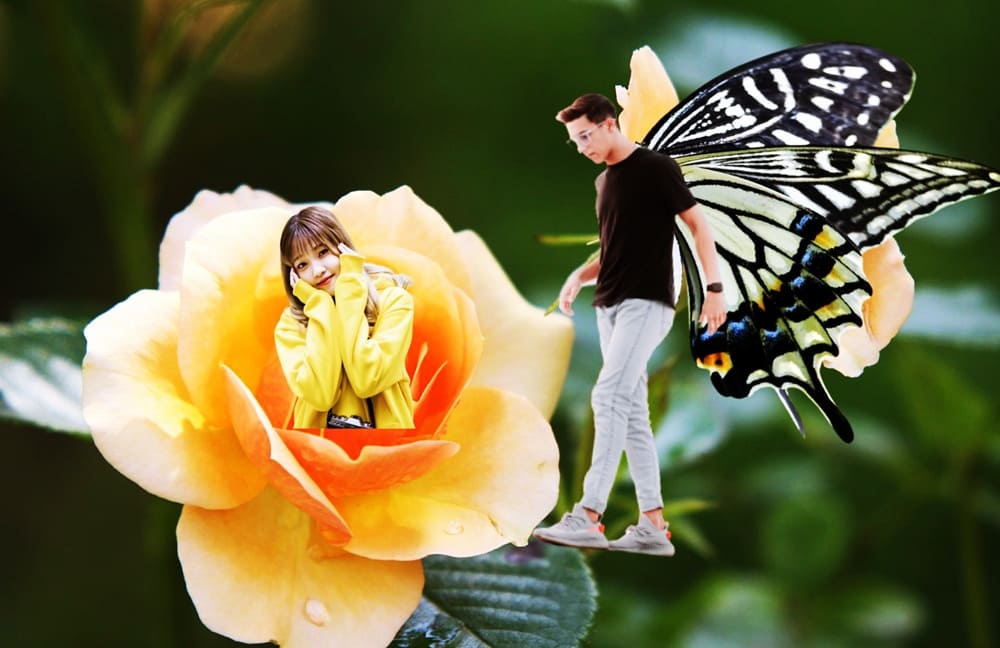 꽃속에-숨어-남자를-유혹하는-여자와-나비-날개를-단-남자
