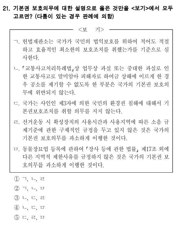  2021년 국회직 8급 헌법 정답 및 해설 21번~25번