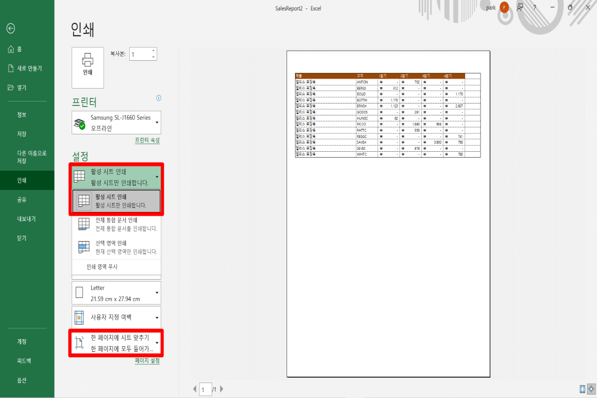 인쇄-설정-화면에서-조건에-맞는-인쇄-영역을-설정하는-화면